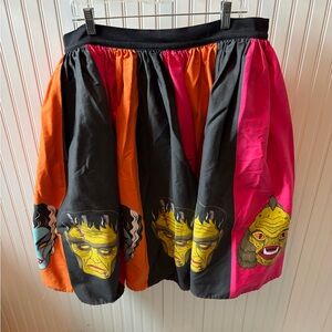 Vixen by Micheline Pitt Black, Orange & Pink Monster Panel Midi Skirt